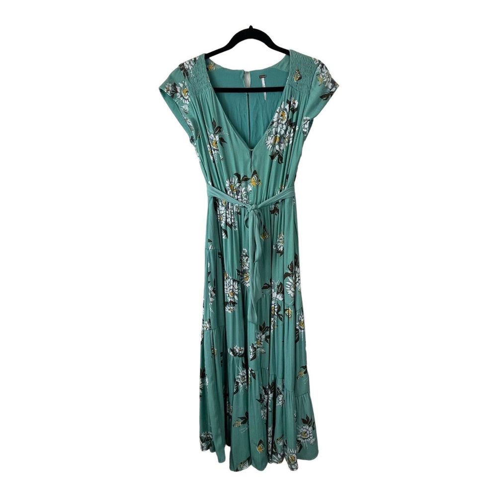 Free People All I Got Maxi Dress Torquiose Floral Womens Size 0 Floral Tie Waist - Picture 2 of 14